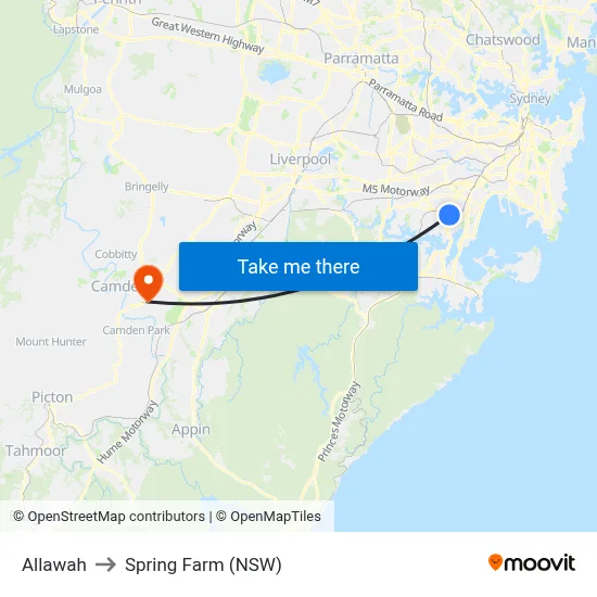 Allawah to Spring Farm (NSW) map