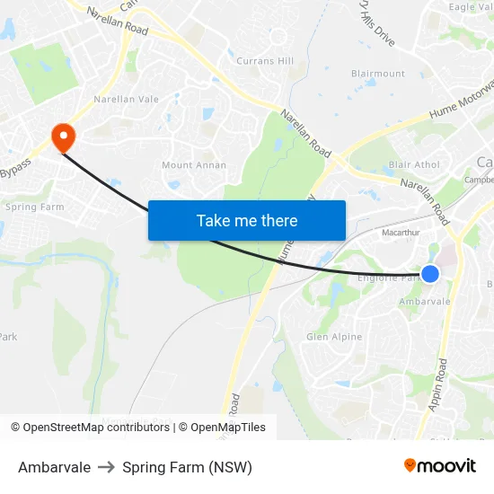 Ambarvale to Spring Farm (NSW) map