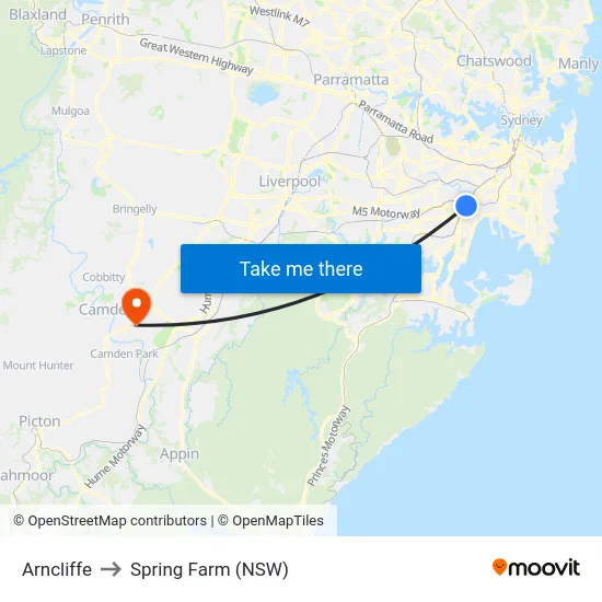 Arncliffe to Spring Farm (NSW) map