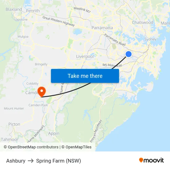 Ashbury to Spring Farm (NSW) map