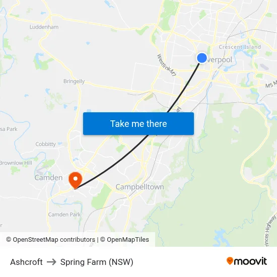 Ashcroft to Spring Farm (NSW) map