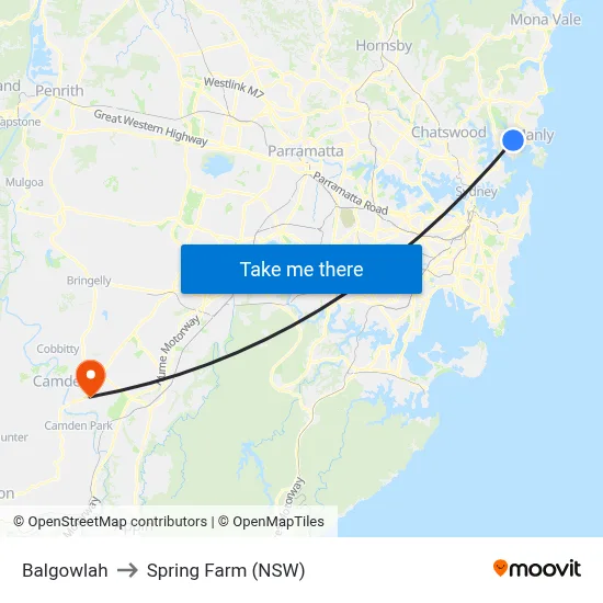 Balgowlah to Spring Farm (NSW) map