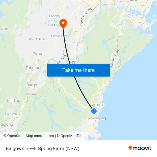 Balgownie to Spring Farm (NSW) map