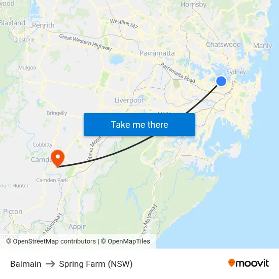 Balmain to Spring Farm (NSW) map
