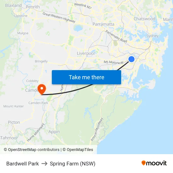 Bardwell Park to Spring Farm (NSW) map