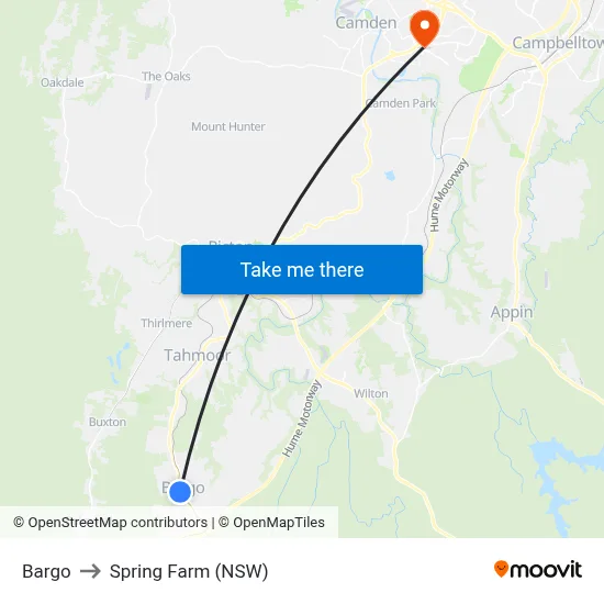 Bargo to Spring Farm (NSW) map