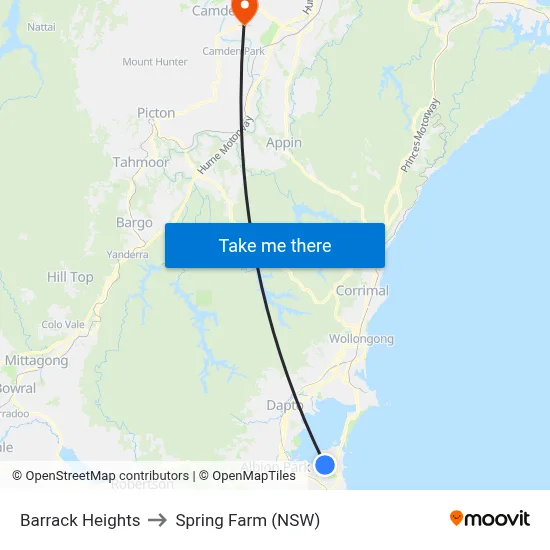 Barrack Heights to Spring Farm (NSW) map