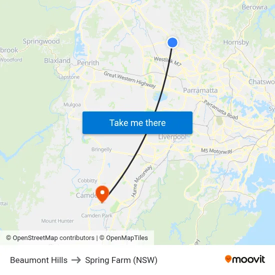 Beaumont Hills to Spring Farm (NSW) map