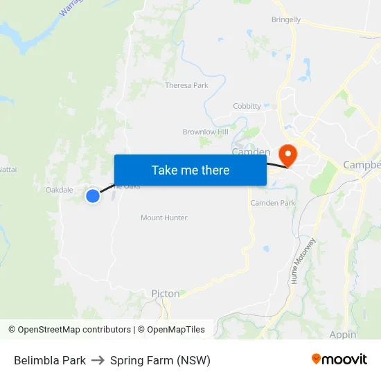 Belimbla Park to Spring Farm (NSW) map