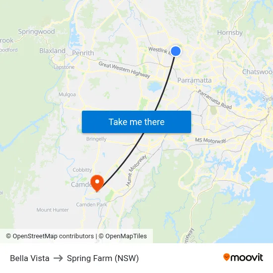 Bella Vista to Spring Farm (NSW) map