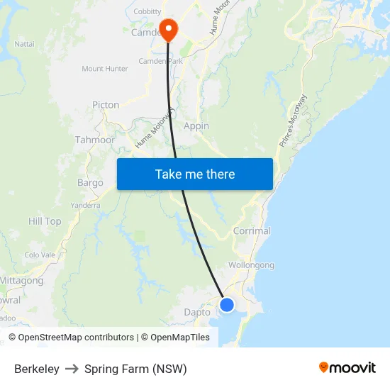 Berkeley to Spring Farm (NSW) map
