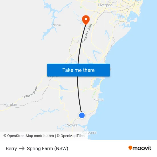 Berry to Spring Farm (NSW) map