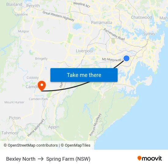 Bexley North to Spring Farm (NSW) map