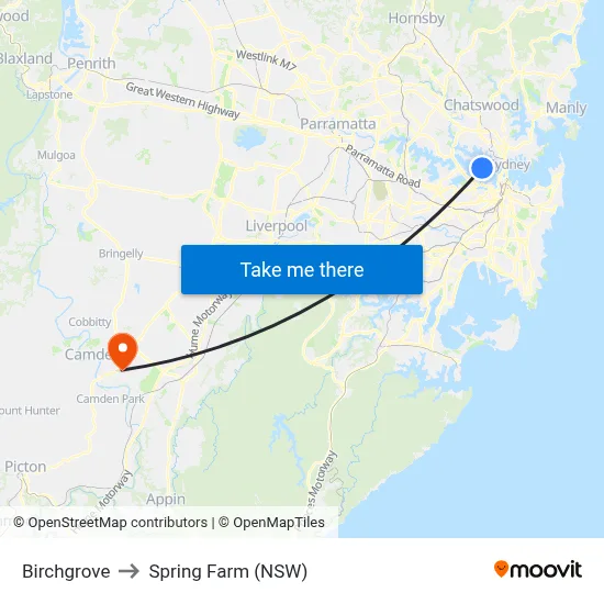 Birchgrove to Spring Farm (NSW) map