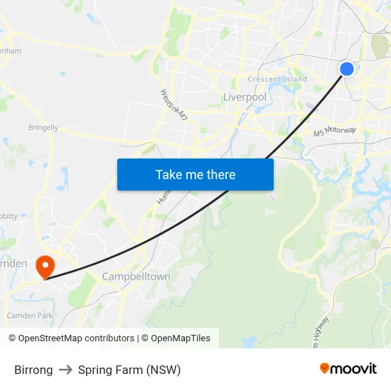 Birrong to Spring Farm (NSW) map
