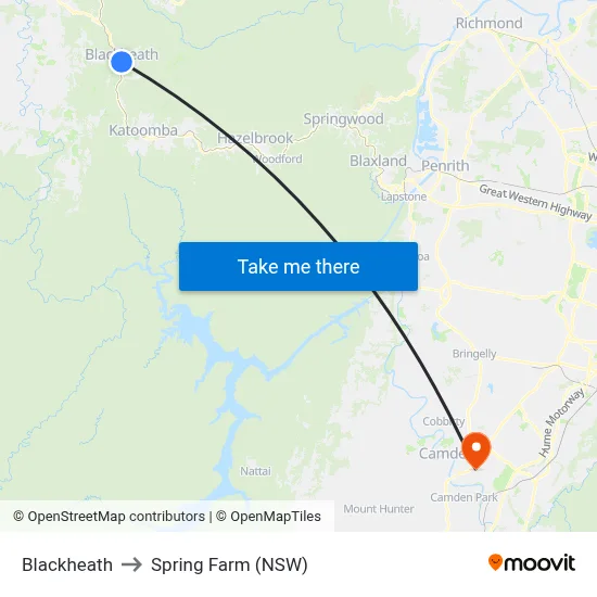 Blackheath to Spring Farm (NSW) map