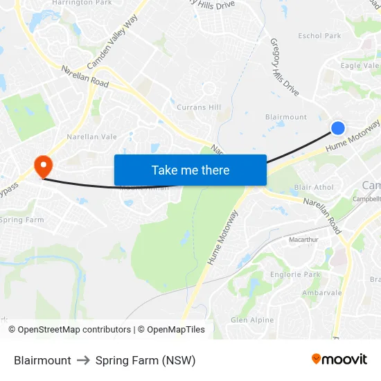 Blairmount to Spring Farm (NSW) map