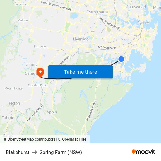 Blakehurst to Spring Farm (NSW) map