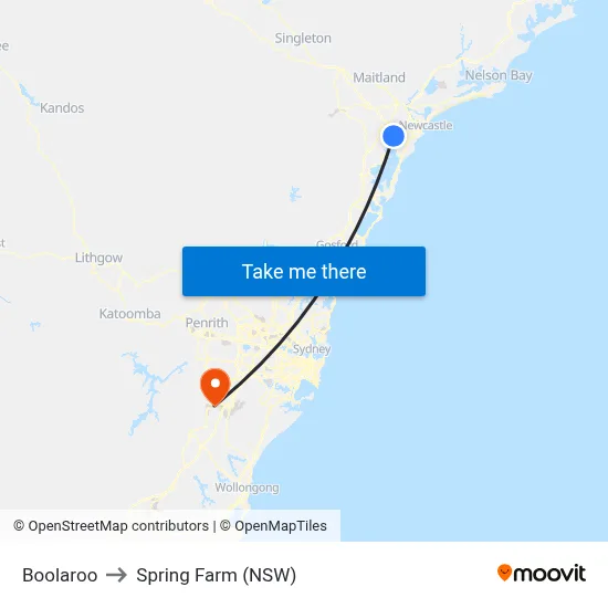 Boolaroo to Spring Farm (NSW) map