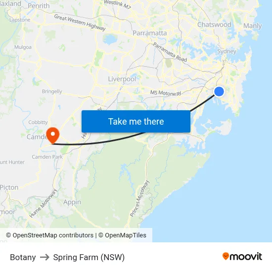 Botany to Spring Farm (NSW) map