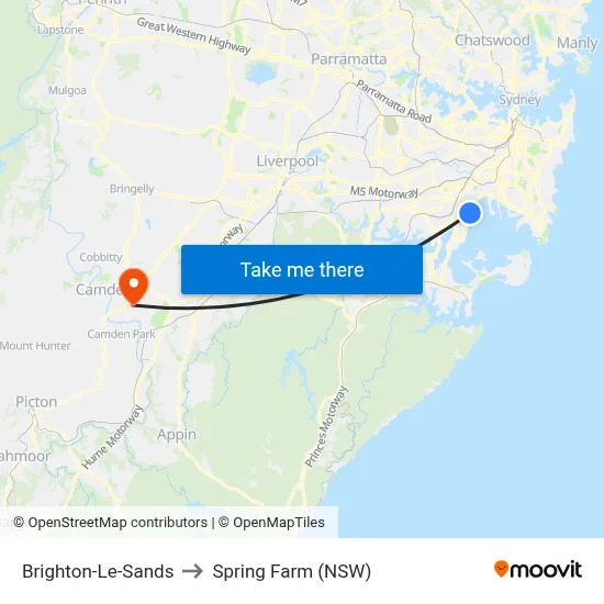 Brighton-Le-Sands to Spring Farm (NSW) map