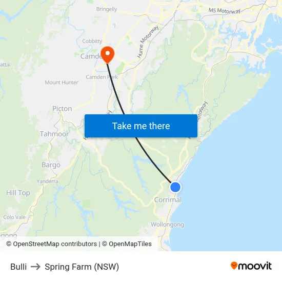Bulli to Spring Farm (NSW) map