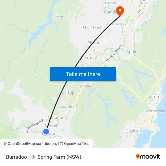 Burradoo to Spring Farm (NSW) map