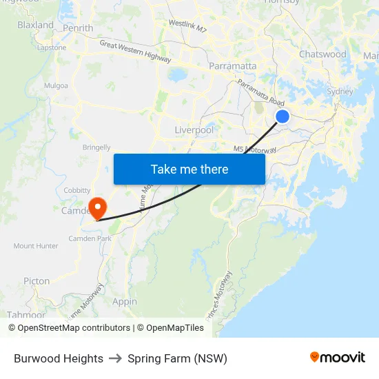 Burwood Heights to Spring Farm (NSW) map