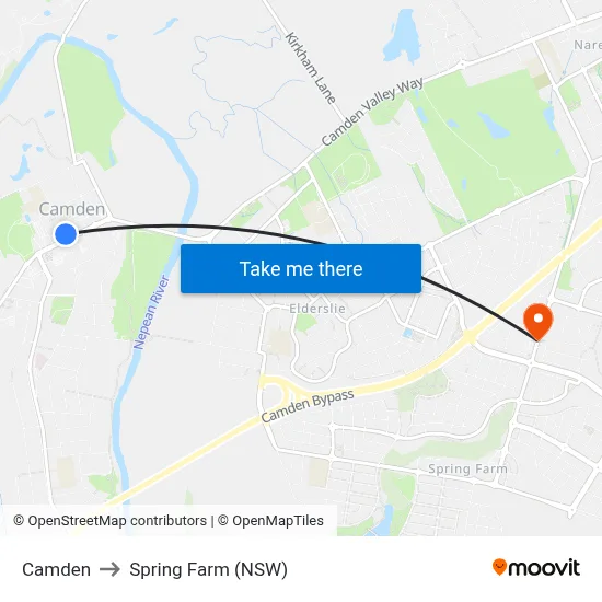 Camden to Spring Farm (NSW) map