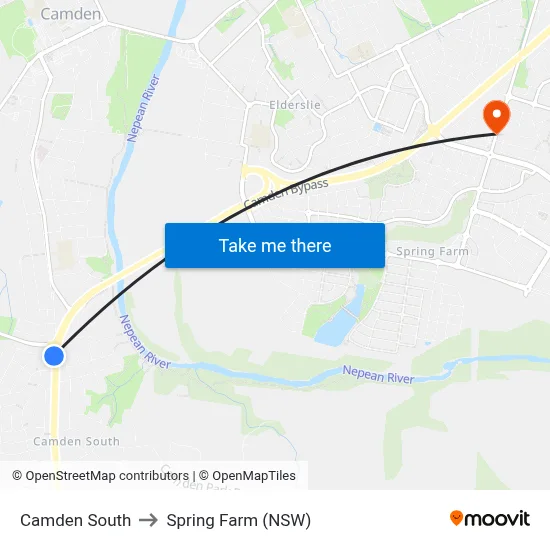 Camden South to Spring Farm (NSW) map