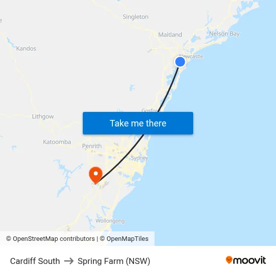 Cardiff South to Spring Farm (NSW) map