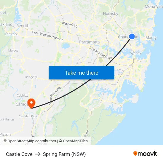 Castle Cove to Spring Farm (NSW) map