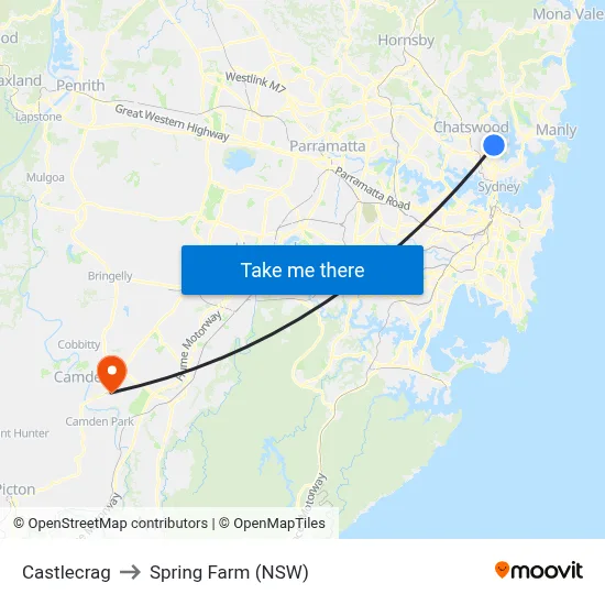 Castlecrag to Spring Farm (NSW) map
