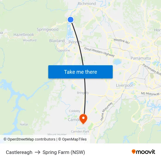 Castlereagh to Spring Farm (NSW) map