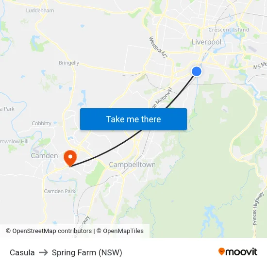 Casula to Spring Farm (NSW) map