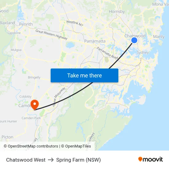 Chatswood West to Spring Farm (NSW) map