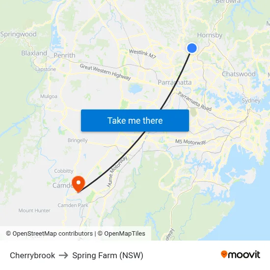 Cherrybrook to Spring Farm (NSW) map