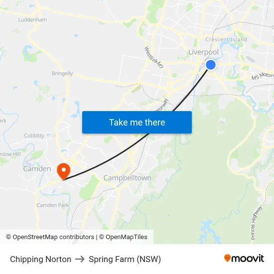 Chipping Norton to Spring Farm (NSW) map