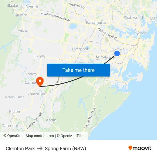 Clemton Park to Spring Farm (NSW) map