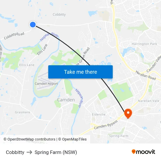 Cobbitty to Spring Farm (NSW) map