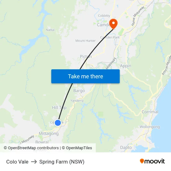 Colo Vale to Spring Farm (NSW) map