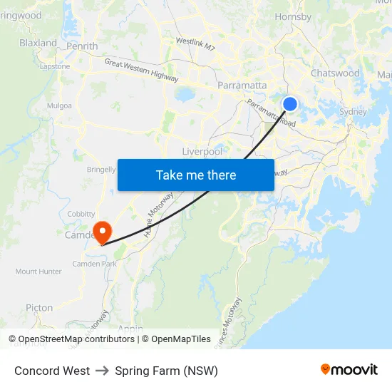 Concord West to Spring Farm (NSW) map