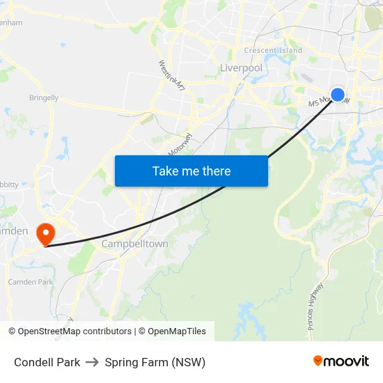 Condell Park to Spring Farm (NSW) map