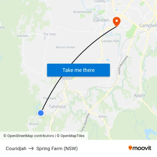 Couridjah to Spring Farm (NSW) map