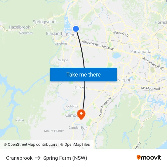 Cranebrook to Spring Farm (NSW) map