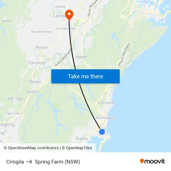 Cringila to Spring Farm (NSW) map