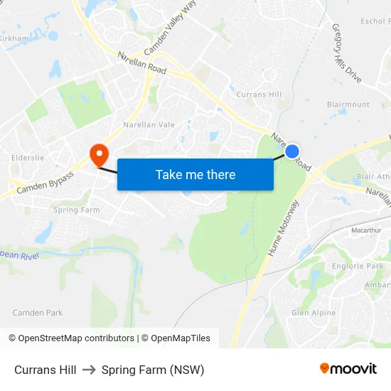 Currans Hill to Spring Farm (NSW) map