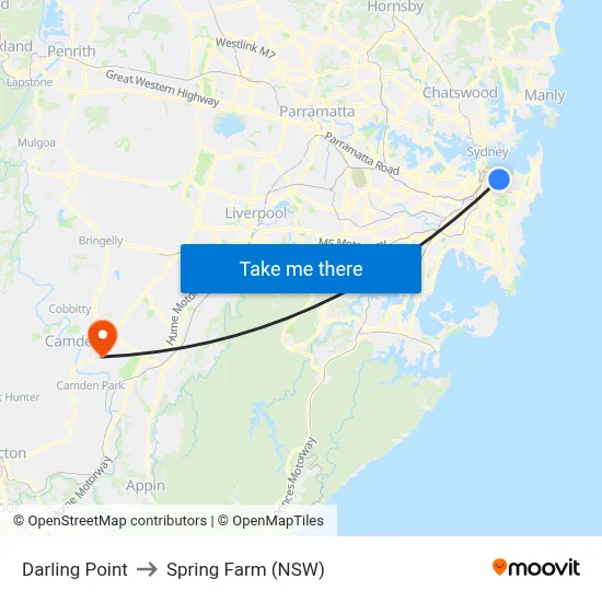 Darling Point to Spring Farm (NSW) map