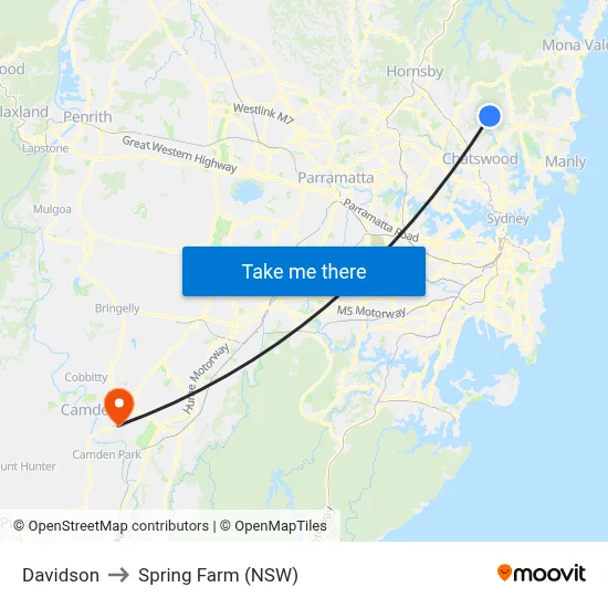Davidson to Spring Farm (NSW) map