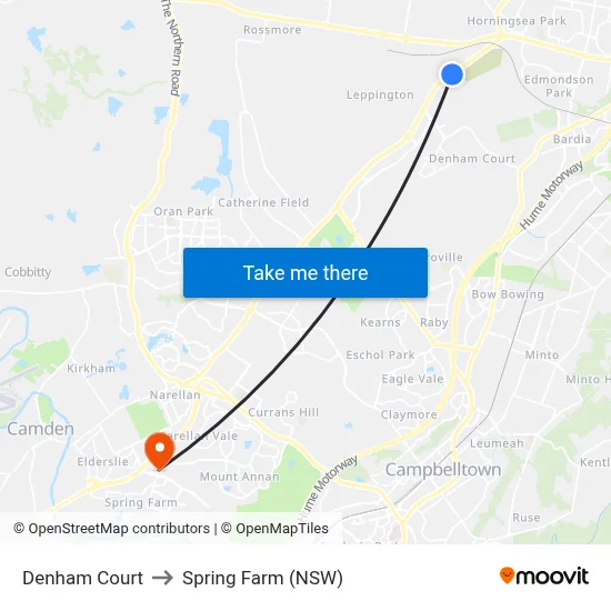Denham Court to Spring Farm (NSW) map